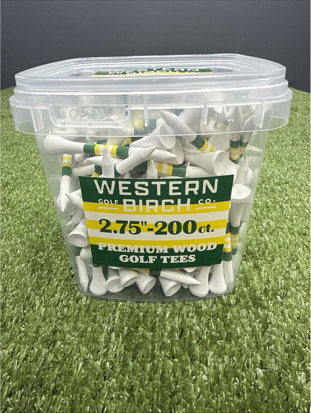 Western Birch Premium Wood Golf Tees 200 Count 2.75 Inch Masters White Green
